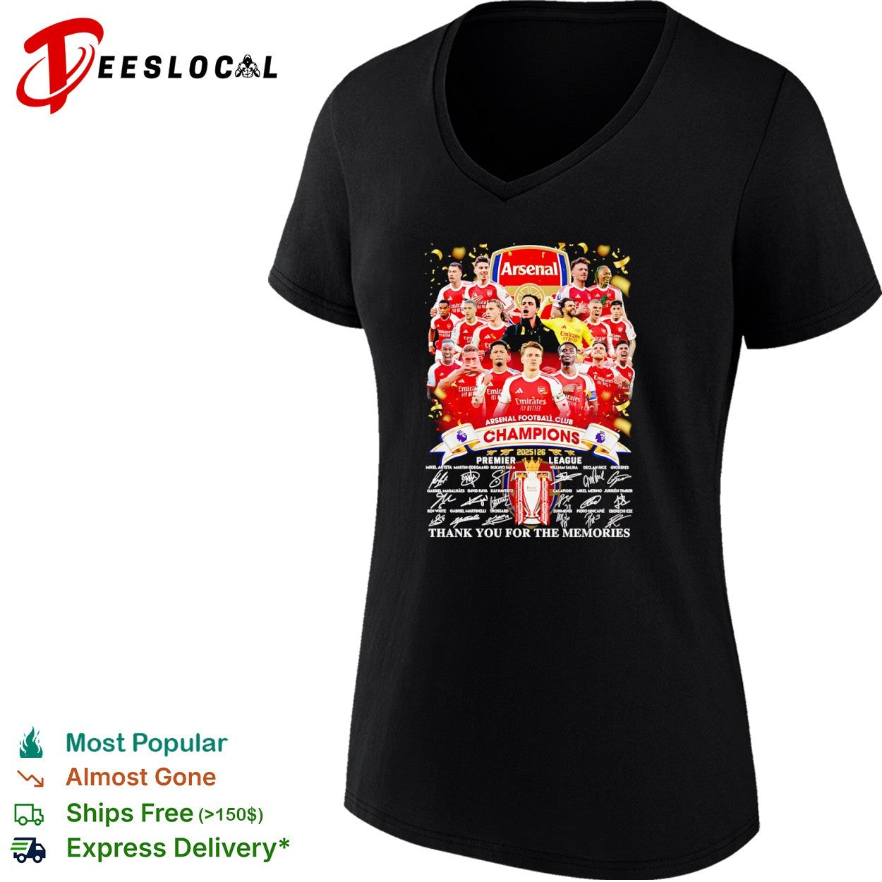 Arsenal FC 2025 26 Champions Mikel Arteta Martin Odegaard Bukayo Saka team shirt