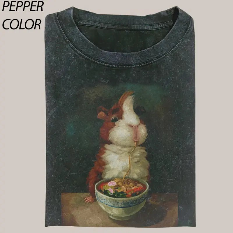 Artist Alison Friend Poster Funny Cute Animals - Harajuku Guinea Pig Noodles Ramen T-Shirt, graphic, meme shirts, Gift...