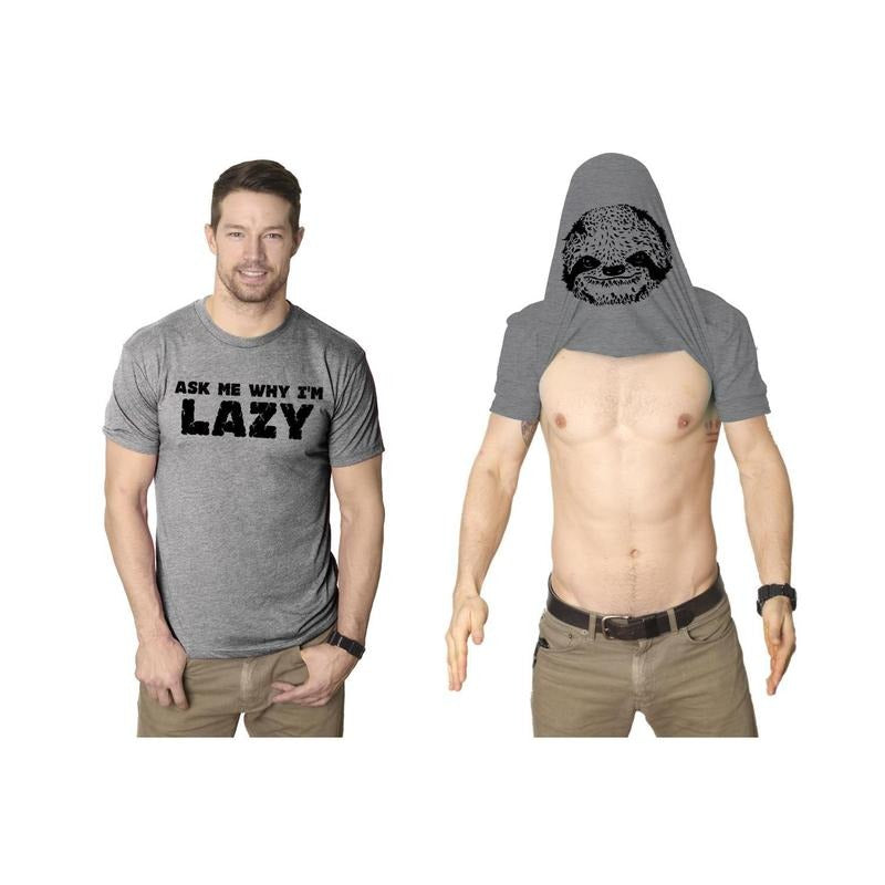 Ask Me Why Im Lazy T Shirt Funny Flip Sloth Cute Graphic Animal Tees Nerdy Cool Mens Funny T Shirts Cool Tees Soft...