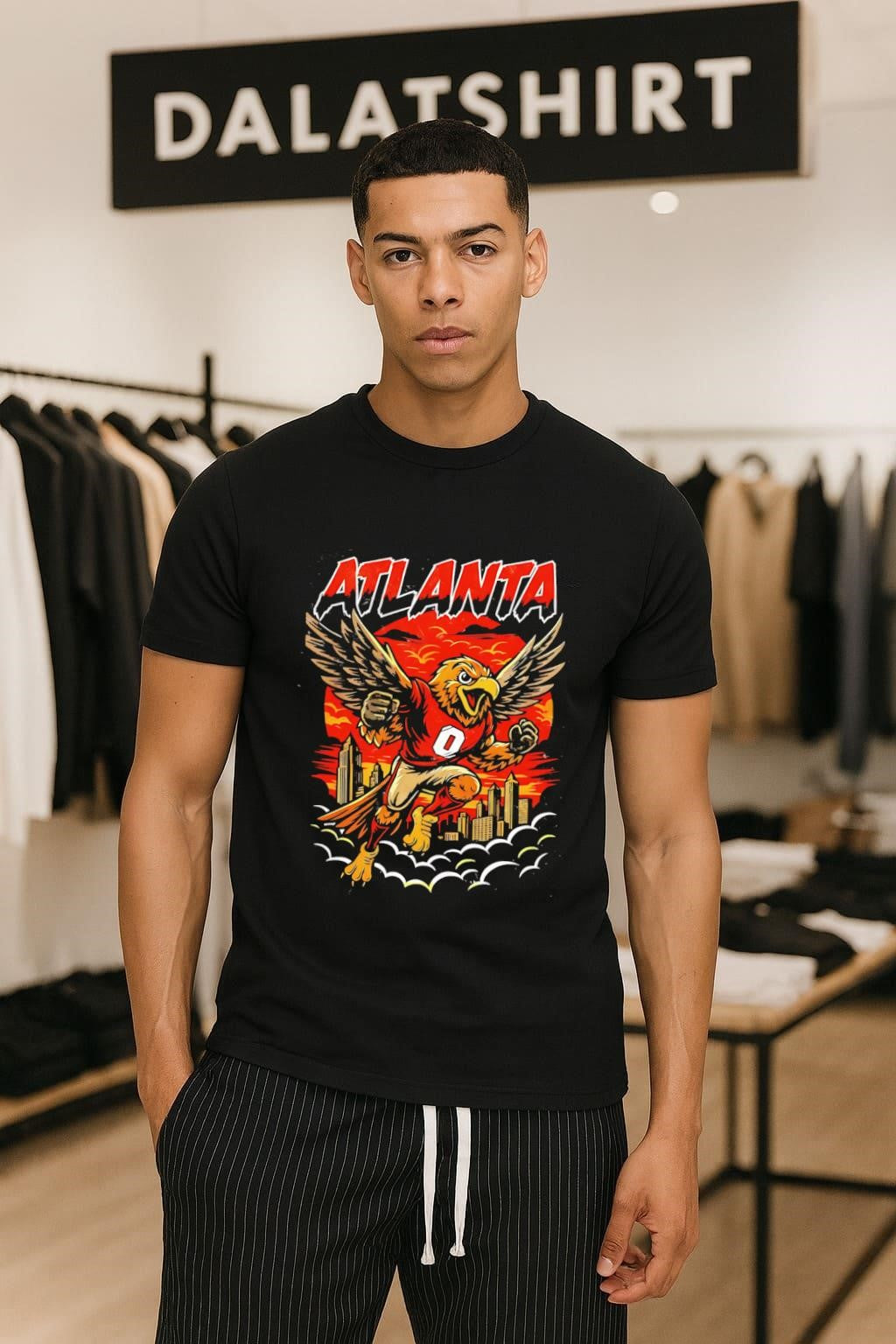 Atlanta Hawks Bird Mascot Running With City Skyline shirt