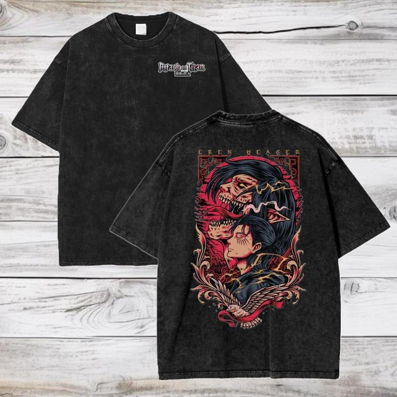 Attack on Titan Anime Mineral Wash T-Shirt, Eren Jeager Anime Tee Gift For Him, Fresh Styles, Updated for Today,...