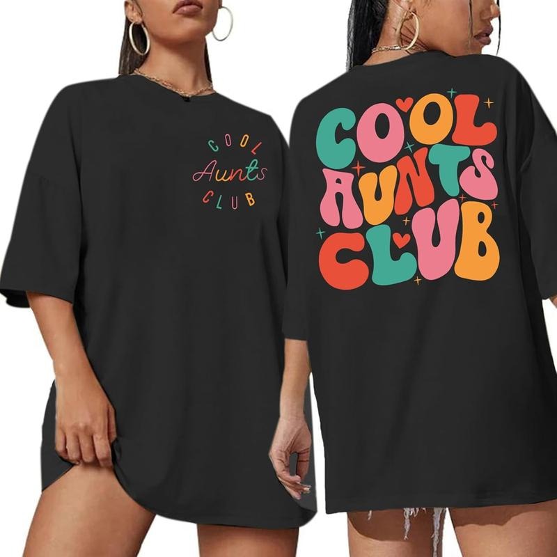 Aunt Shirt Cool Aunts Club T-Shirt for Women Auntie Oversized Graphic Shirts Funny e Heart Letter Print Tee Tops Hoodie,...