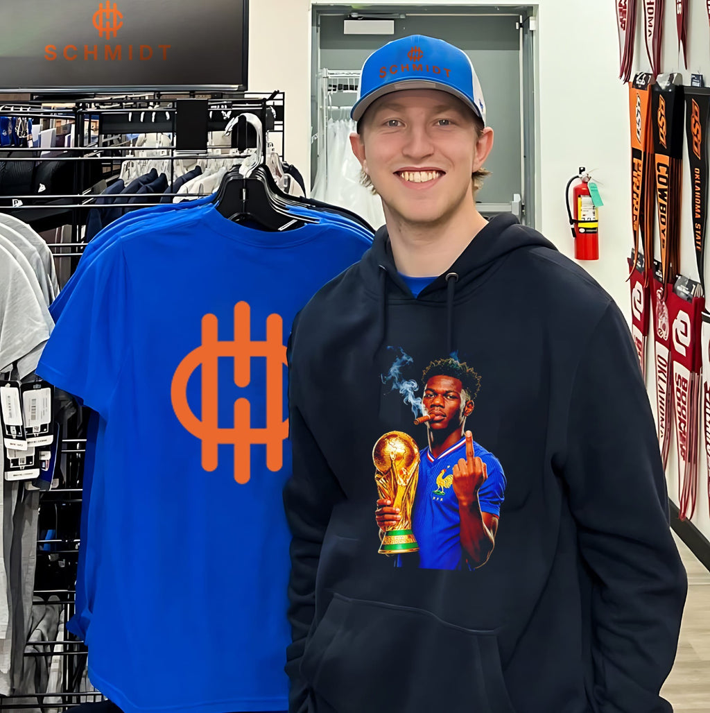 Aurelien Tchouameni France National Team World Cup trophy and middle finger shirt