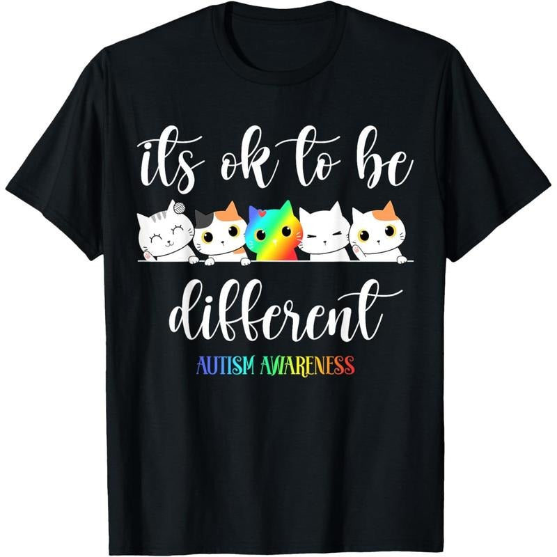 Autism Awareness Cat It's Ok to Be Different Funny Autistic T-Shirt Hoodie, Sweatshirt | TeeBloomCo.com