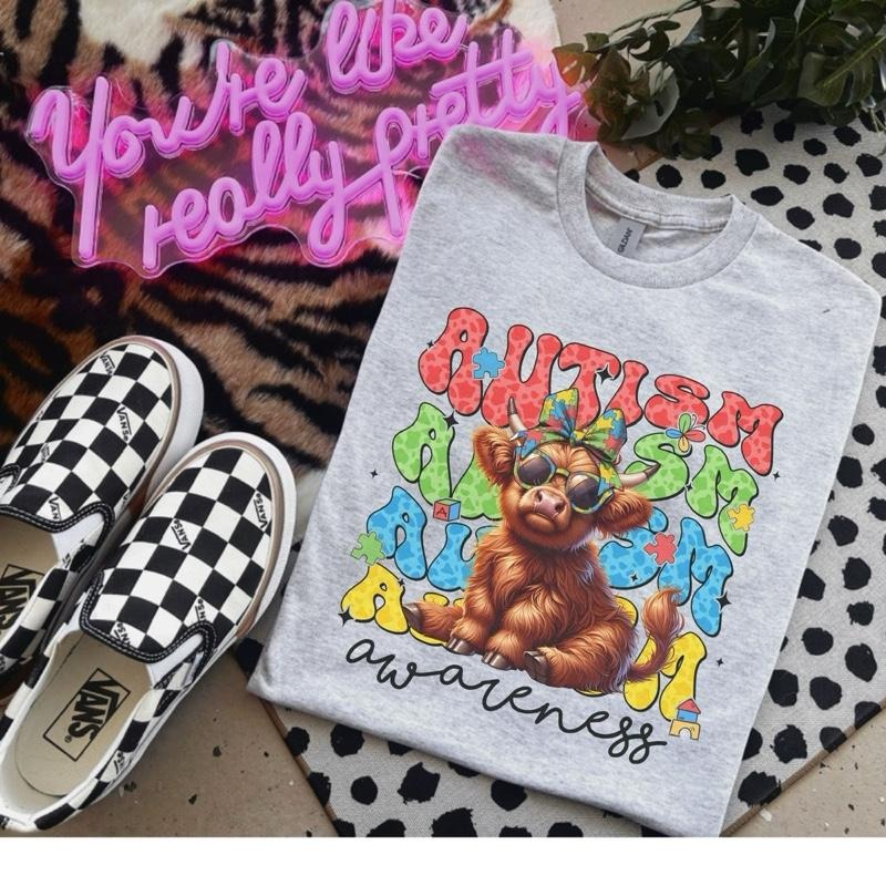 Autism Awareness Highland Cow - Autism Shirt - Bleached Shirt - Gildan Hoodie, Sweatshirt | TeeBloomCo.com