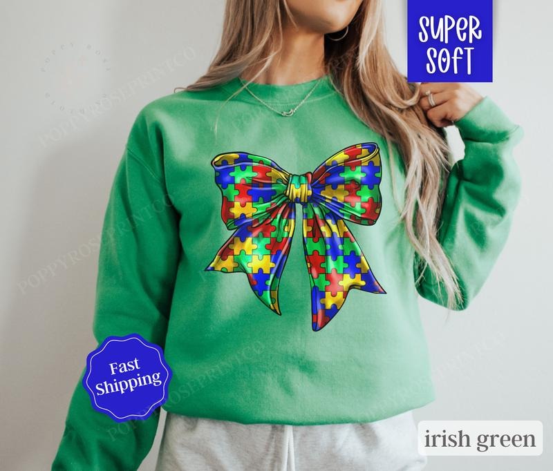 Autism Awareness Sweatshirt, Autism Mom Crewneck, Autistic Bow Sweatshirt T-Shirts, Hoodie | TeeBloomCo.com