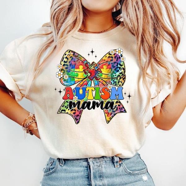 Autism Mama Coquette Bow T-shirt , Autism Awareness , Retro Autism , Autism Bow , Autism Mom , Autism Advocate ,...