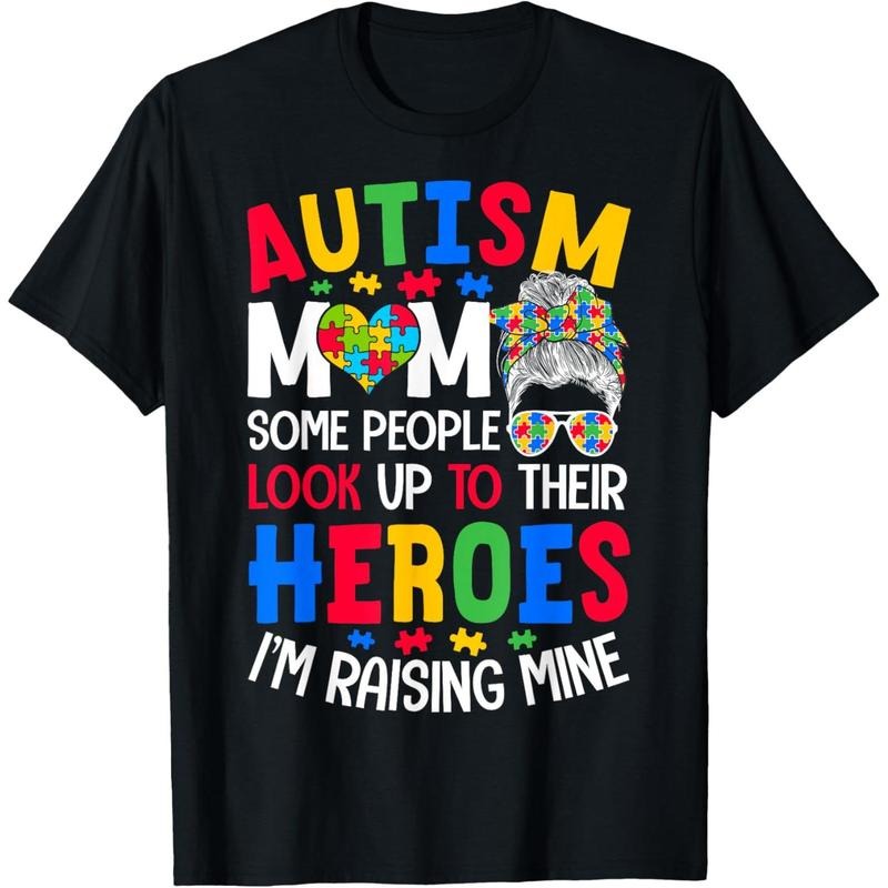 Autism Mom Raising Hero Groovy Messy Bun Autism Awareness T-Shirtstyle{n002}2 T-Shirts, Hoodie, Sweatshirt | TeeBloomCo.com