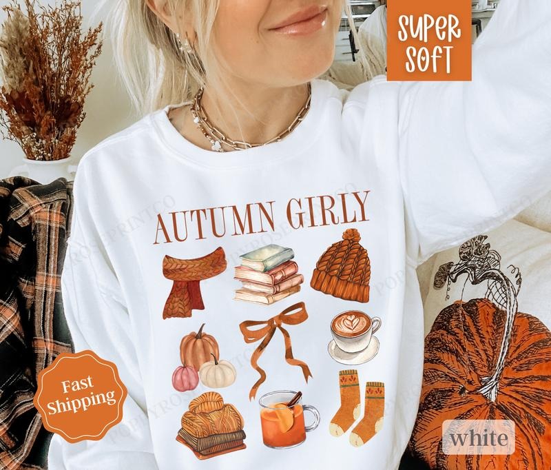 Autumn Girly Sweatshirt,  Cozy Fall Sweatshirt for Women, Pumpkin Season Sweater, T-Shirts, Hoodie | TeeBloomCo.com