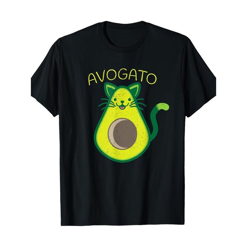 Avogato Avocado Cat Graphic Tee - 100% Cotton, Soft & Breathable, Short Sleeve Crew Neck T-Shirt for Men Made in USA...