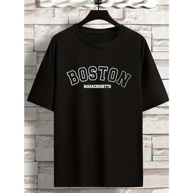 BOSTON Printed Tees For Men, Cotton Short Sleeve Round Neck Street Black T-Shirt Made in USA Hoodie, Sweatshirt