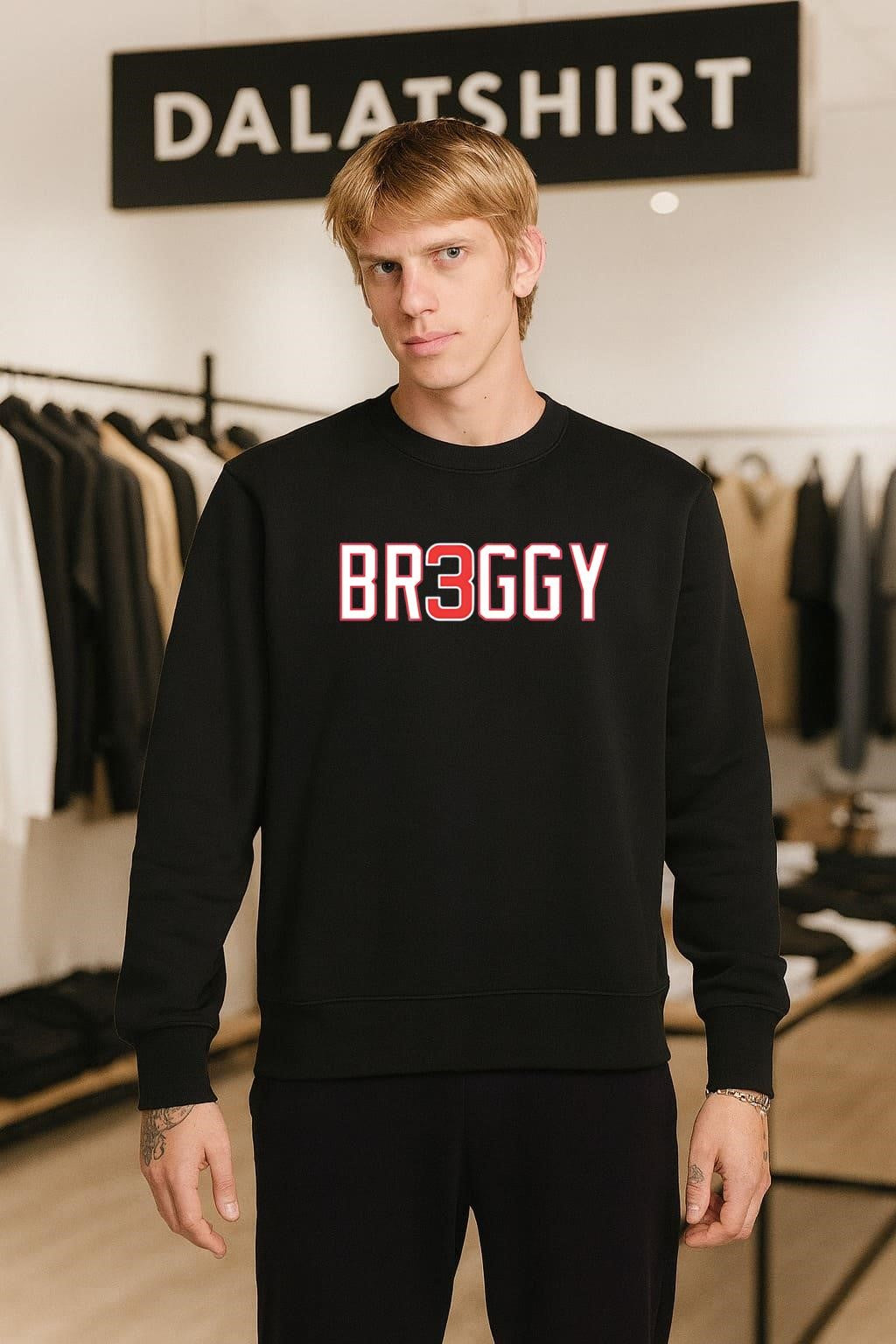BR3GGY Red and White Block Lettering Logo shirt