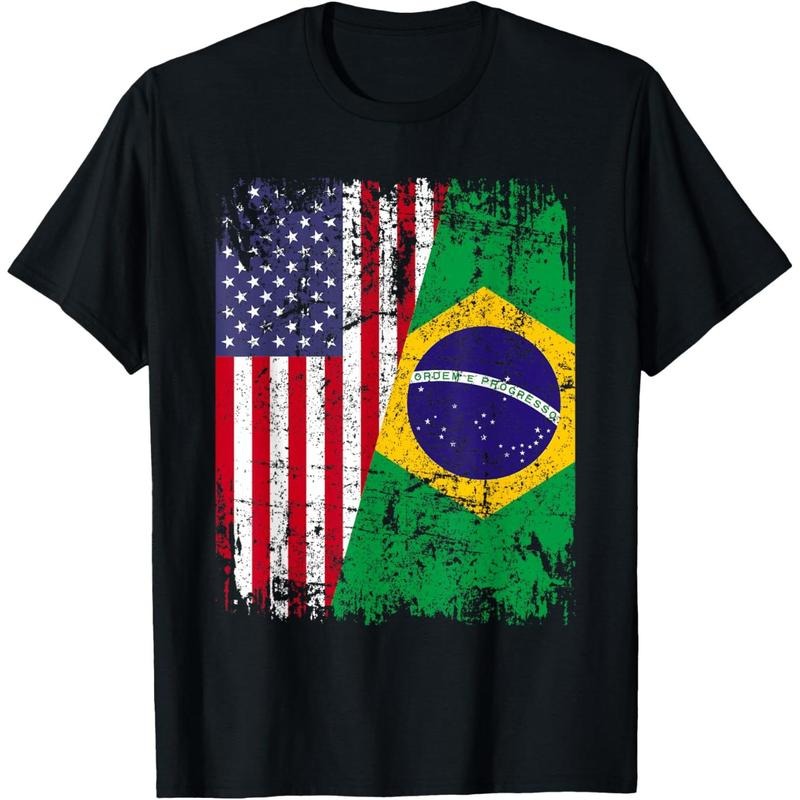 BRAZILIAN ROOTS | Half American Flag | BRAZIL T-Shirt made in usa Hoodie, Sweatshirt | TeeBloomCo.com