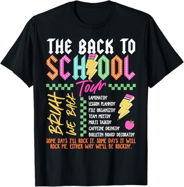 Back To School Shirts, Retro Lightning Bolt Back To School Tour Teacher T-Shirt Cotton Fashion Casual Classic Hoodie,...