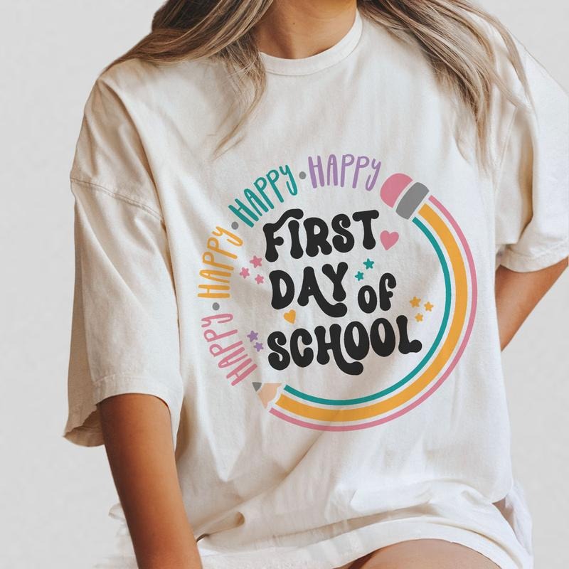 Back to School Shirt for Teachers, Groovy Pencil Teacher Shirt, Happy First Day of School, Comfort Shirt for Teacher,...