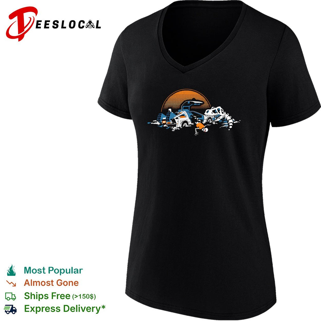 Back to the Future DeLorean and Tyrannosaurus Rex Fossil Jurassic Park Mashup shirt