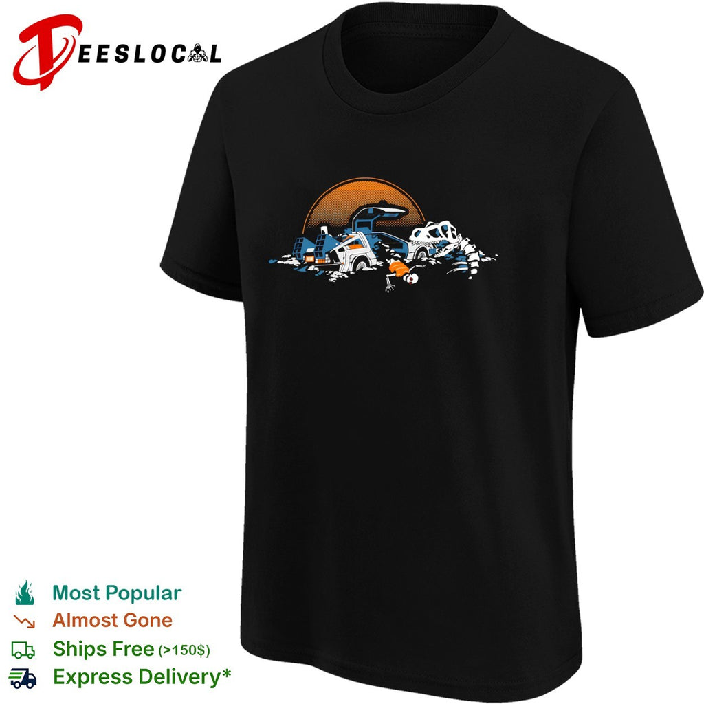 Back to the Future DeLorean and Tyrannosaurus Rex Fossil Jurassic Park Mashup shirt