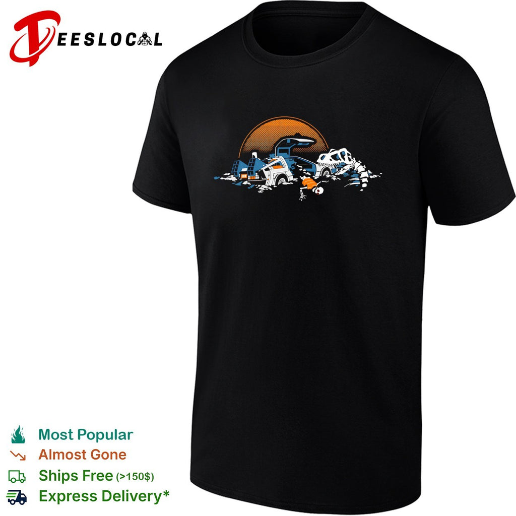 Back to the Future DeLorean and Tyrannosaurus Rex Fossil Jurassic Park Mashup shirt