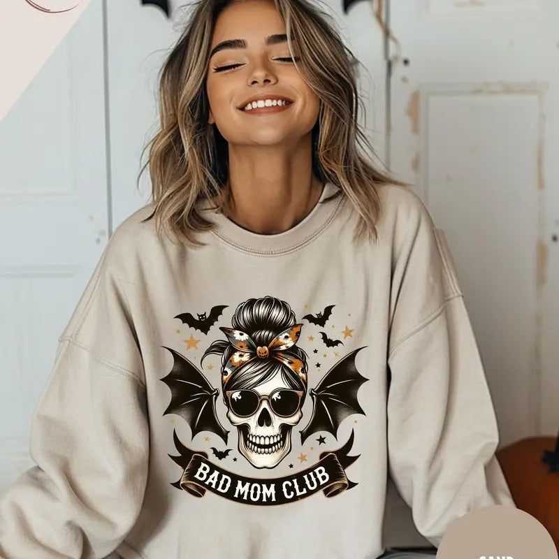 Bad Mom Club Shirt Unisex Halloween Sweatshirt Skeleton Shirt Cute Halloween Sweatshirt Halloween Mama Shirt Halloween...