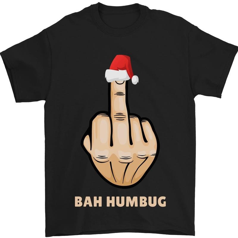Bah Humbug Finger Flip Funny Christmas Rude Mens T-Shirt  Cotton Made in USA Hoodie, Sweatshirt | TeeBloomCo.com