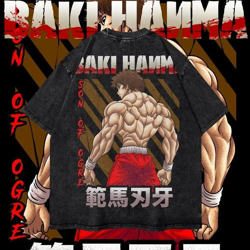 Baki Oversized Dyenomite Mineral Wash T-Shirt Unisex Anime T-Shirt Streetwear & Gym Style Classic Cotton Hoodie, Sweatshirt