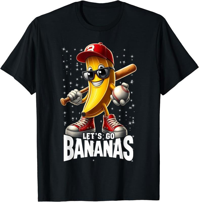 Banana Playing Baseball Fruit Lover Let's Go Banana T-Shirt | Unisex Cotton Tee Gift, Crewneck, Short Sleeve Hoodie,...