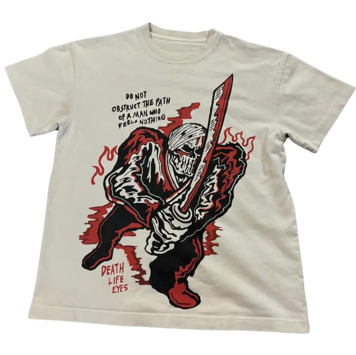 Bandaged Samurai T-Shirt, Vintage Graphic Tees Skull Gothic Biker Grunge Y2k Emo Scene Amity Affliction Style Clothes Men...