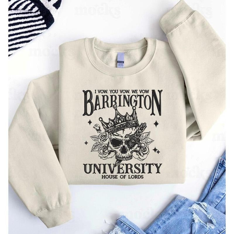 Barrington University Embroidered Sweatshirt, Dark Romance Reader Shirt, Book Lover Gift Hoodie | TeeBloomCo.com