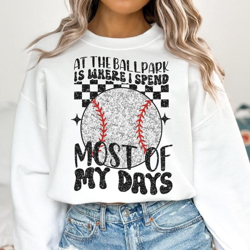 Baseball At The Ballpark , Game Day , Bow , Baseball Mama , Checkered Sweatshirt T-Shirts, Hoodie | TeeBloomCo.com