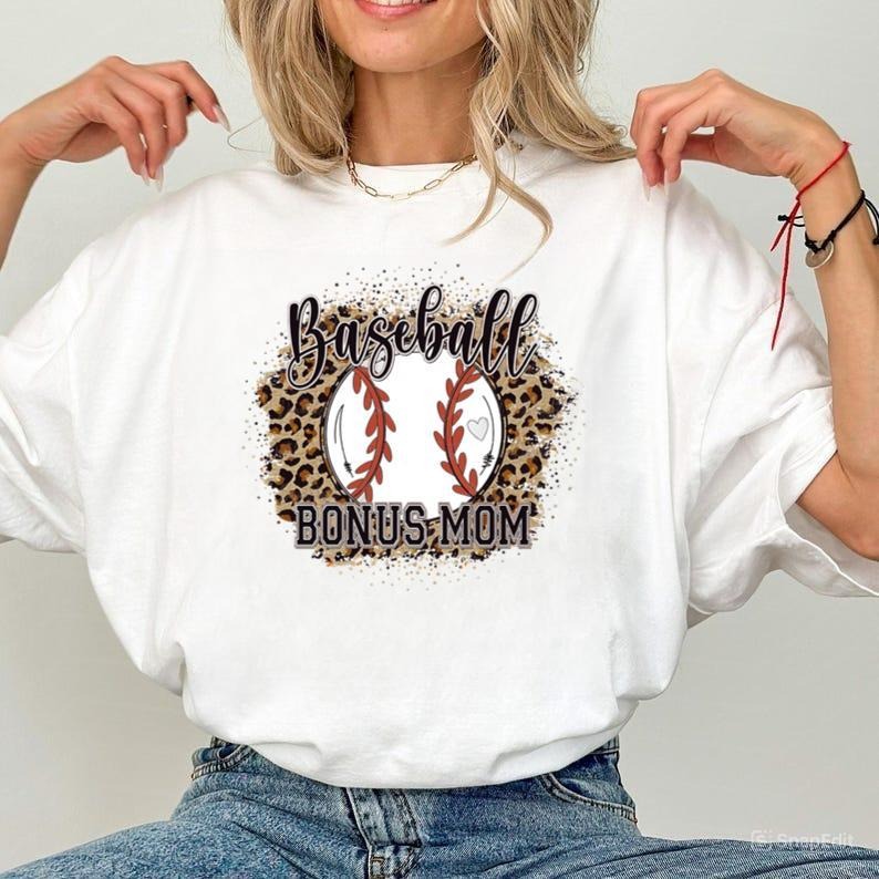 Baseball BONUS Mom Shirt  Baseball Leopard Print Bleached Shirt For Bonus Mom, Mama  Gift For Mom Hoodie, Sweatshirt