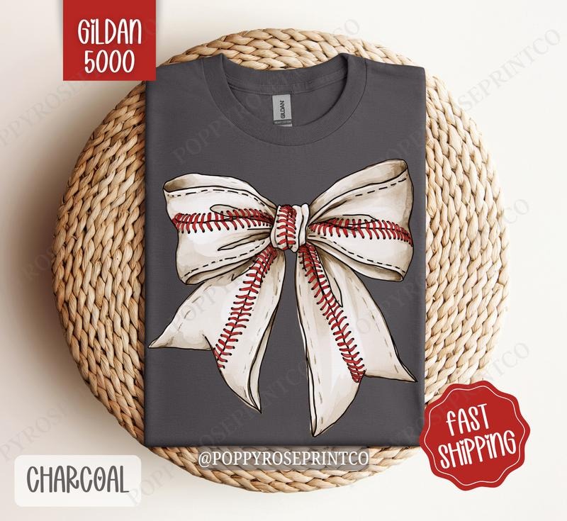 Baseball Bow Shirt Gildan, Baseball Season Women's Tee, Cute Women's Tshirt Plus Sizes Hoodie, Sweatshirt | TeeBloomCo.com