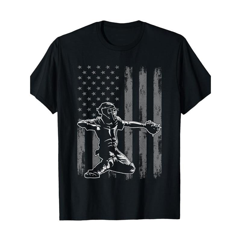 Baseball Catcher Shirt For Boys Men, Baseball USA Flag T-Shirt-220g 100% Cotton made in usa Hoodie, Sweatshirt