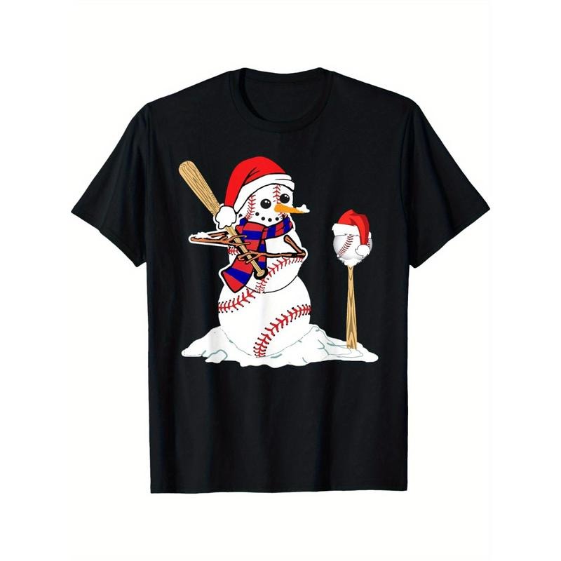 Baseball Christmas Snowman Playing Baseball men's T-Shirt made in usa Hoodie, Sweatshirt | TeeBloomCo.com