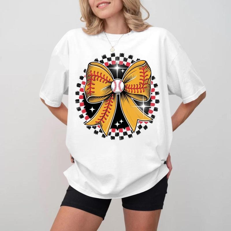 Baseball Game Day Bow T-shirt, Unisex Cotton Made in USA Hoodie, Sweatshirt | TeeBloomCo.com