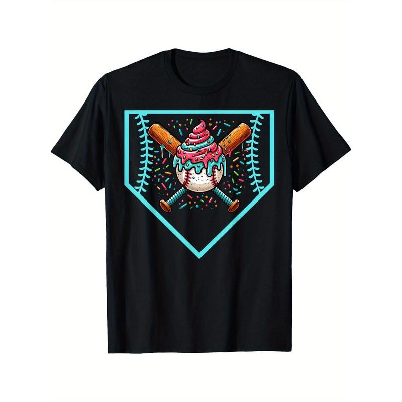Baseball Home Plate Drip Ice Cream Softball & Baseball T-Shirt Crew neck, casual, print, Fashion, 220g made in...