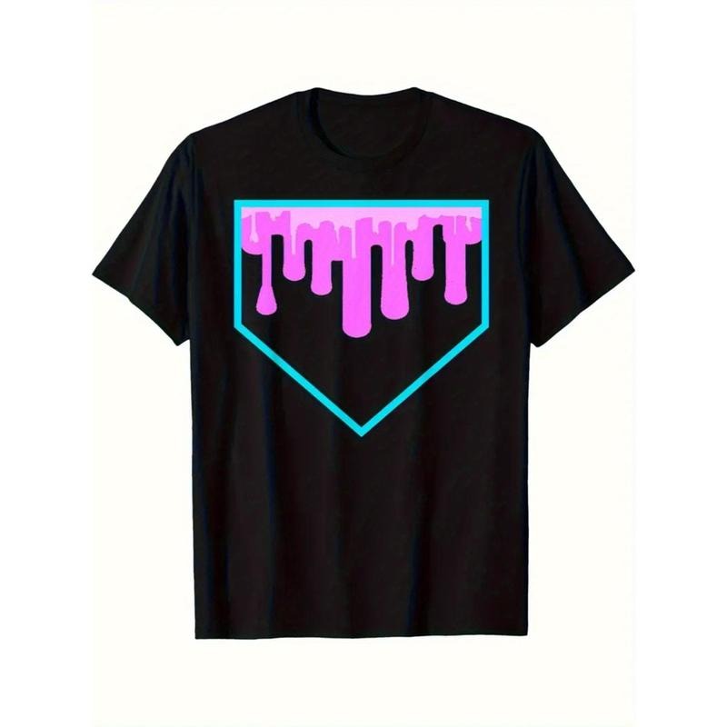 Baseball Home Plate Drip Ice Cream Softball and Baseball 1 Men's T-Shirt Personalized Printed Pattern, Casual Crew Neck...