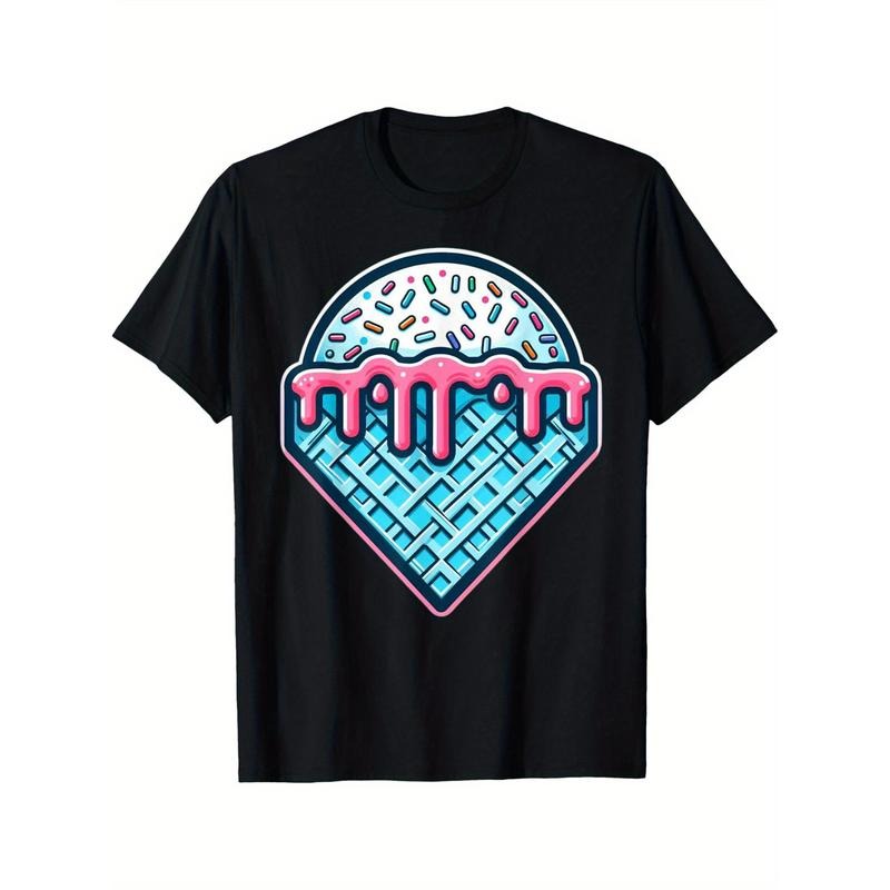 Baseball Home Plate Ice Cream Drip with Sprinkles Baseball T-Shirt Crew neck, casual, print, Fashion, 220g made in usa...