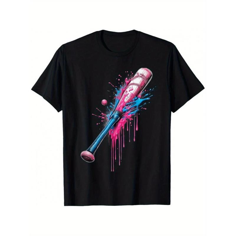 Baseball-Inspired Cotton T-Shirt with Bat Print