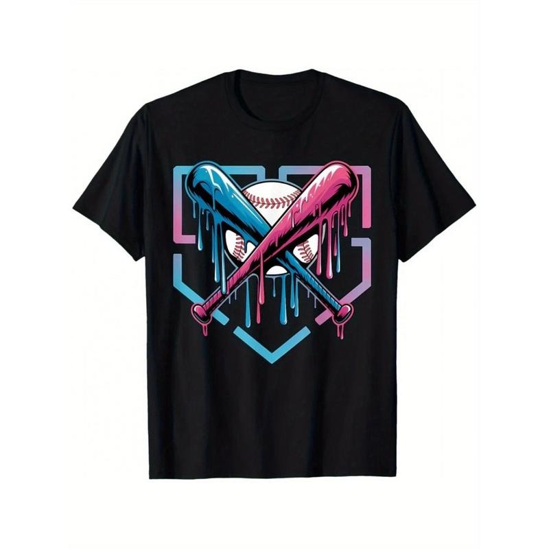 Baseball-Inspired Cotton T-Shirt with Ice Cream & Bat Print