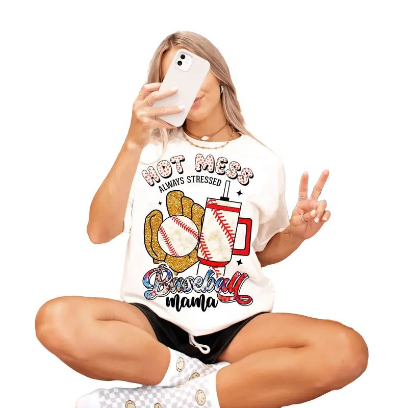 Baseball Mama | Glitter Baseball Womenswear T-Shirt Top Underwear Hoodie, Sweatshirt | TeeBloomCo.com