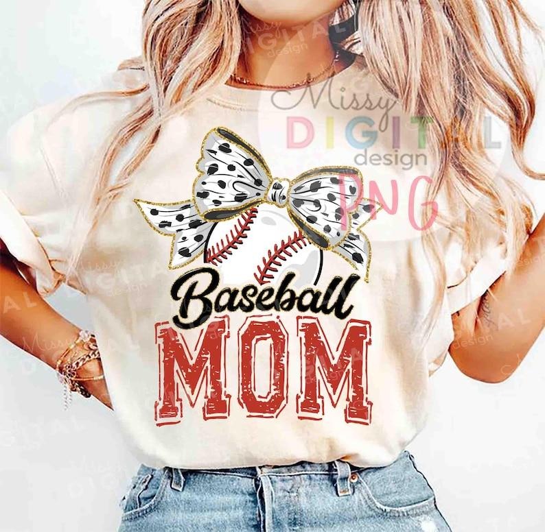 Baseball Mom Bow T-shirt, Retro Baseball Tshirt, Baseball mama Shirt Hoodie, Sweatshirt | TeeBloomCo.com