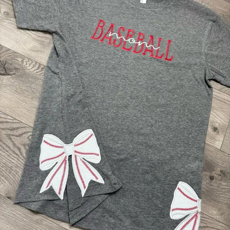Baseball Mom Embroidered Side Bow T Shirt Travel Ball Hoodie, Sweatshirt | TeeBloomCo.com