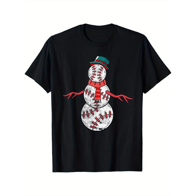 Baseball Snowman Baseball Lover Christmas T-Shirt Men's T-shirt Funny pattern, Casual and comfortable round neck cotton...