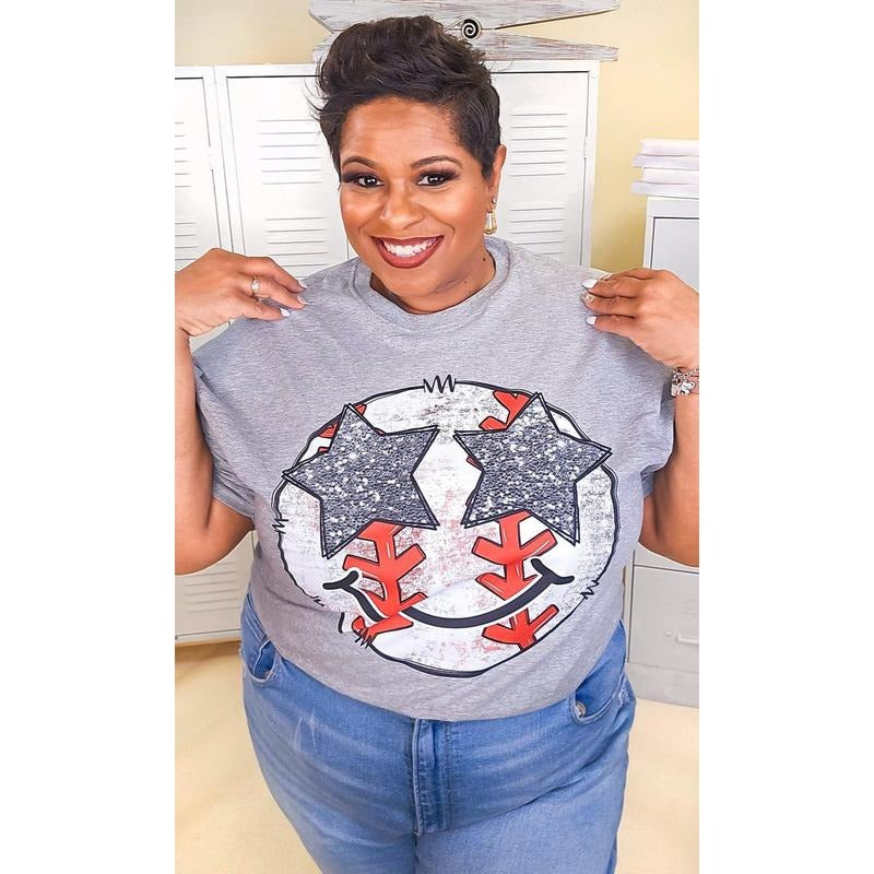 Baseball Star Smiley Graphic T-Shirt Hoodie, Sweatshirt | TeeBloomCo.com