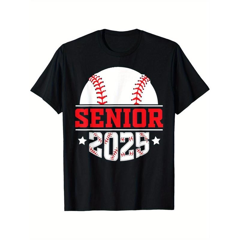 Baseball senior 2025 senior year class of 25 graduation T-Shirt Men's T-shirt Funny pattern, Casual and comfortable round...