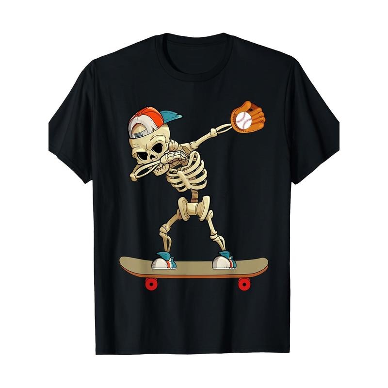 Baseball skateboard Skeleton Funny T-shirt 100% cotton T-shirt Made in USA Hoodie, Sweatshirt | TeeBloomCo.com