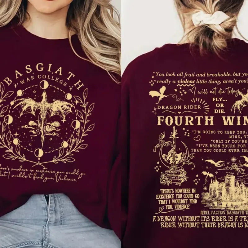 Basgiath War College Sweatshirt, Fourth Wing T-Shirt, Dragon Rider Shirt, Violet Sorrengail, The Empyrean Series Shirt,...