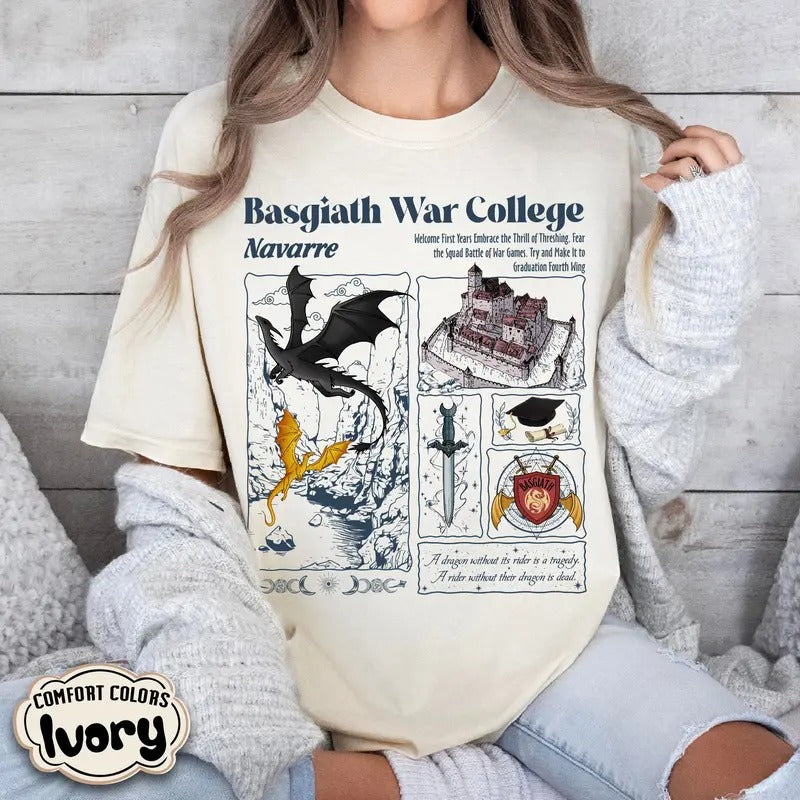Basgiath War College T-Shirt, Fourth Wing Shirt, Dragon Rider Shirt, The Empyrean Series,Violet Sorrengail Shirt, Fantasy...