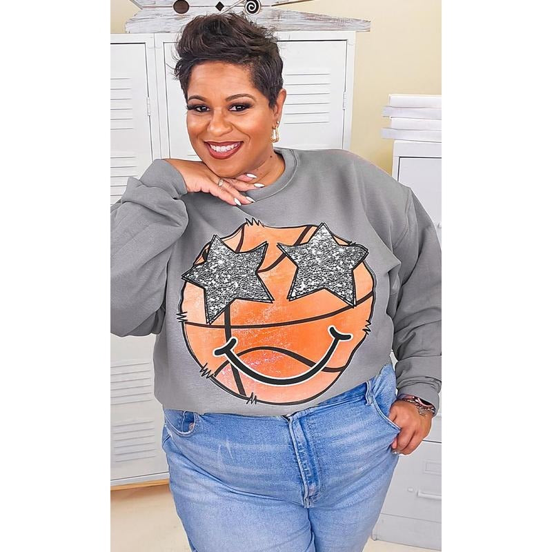 Basketball Star Smiley Graphic Sweatshirt T-Shirts, Hoodie | TeeBloomCo.com