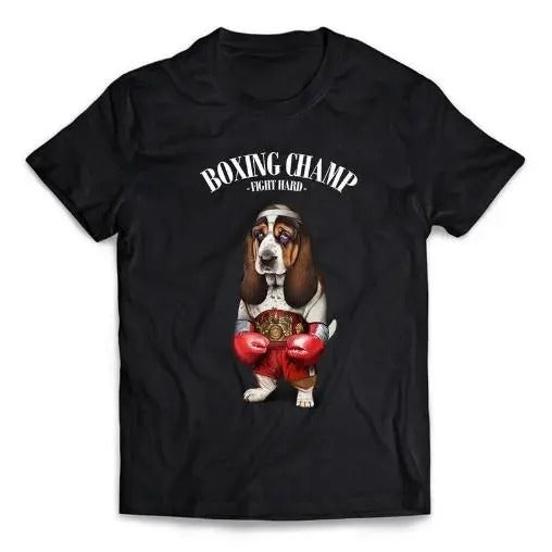 Basset Hound Dog Boxing Champion Fighter - Short-Sleeve Unisex T-Shirt Made in USA Hoodie, Sweatshirt | TeeBloomCo.com